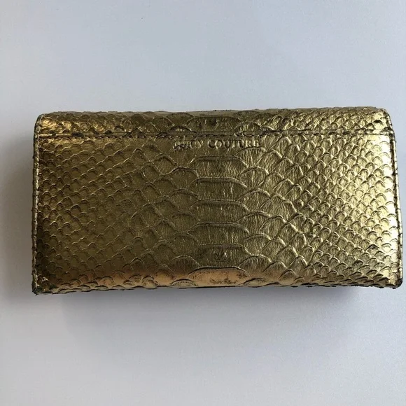 Vintage Juicy Couture Gold Metallic Leather Black Crystals Silver Stud Wallet - Picture 3 of 12